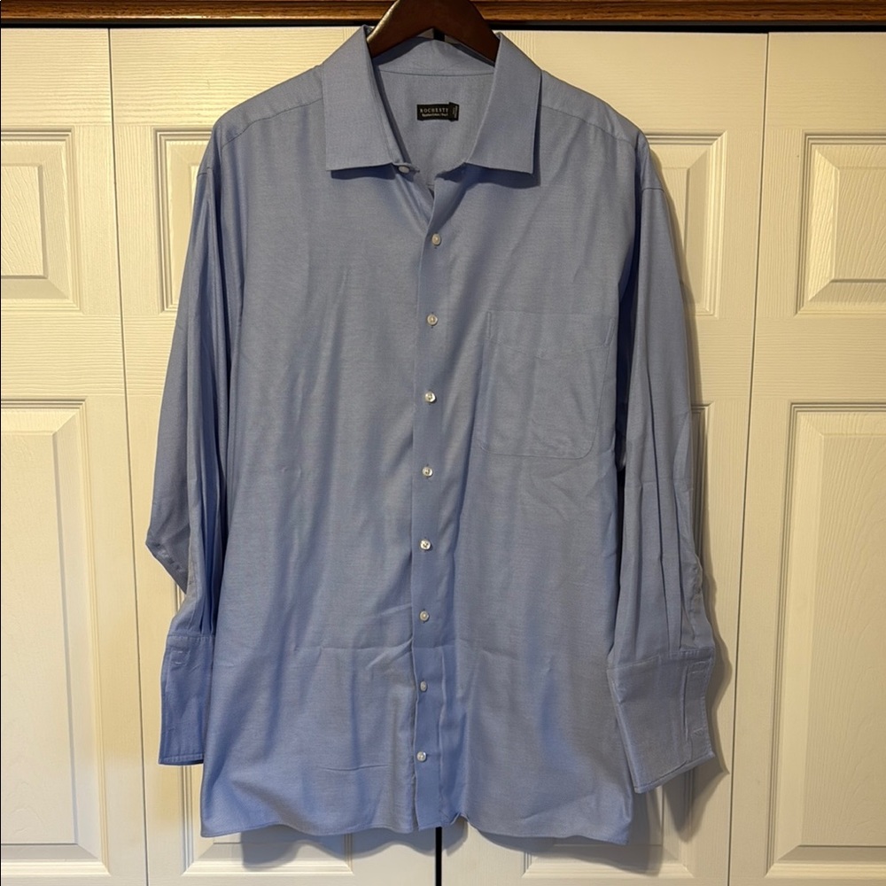 Men's Rochester Egyptian Cotton French Cuff Blue Dress Shirt in Size 20/34-35